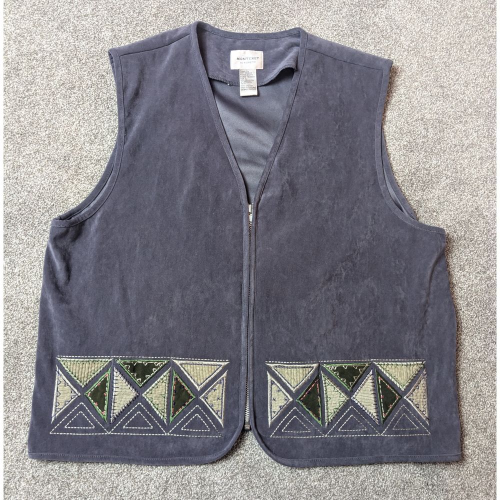 Vintage Monterey By Koret Embroidered‎ Gray Suede Vest Women's Size Large